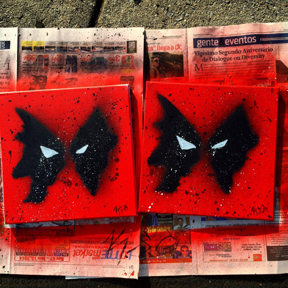 570x570 Marvel Comics Deadpool Canvas Art Acrylic Spray Splatter Paint - Deadpool Canvas Painting