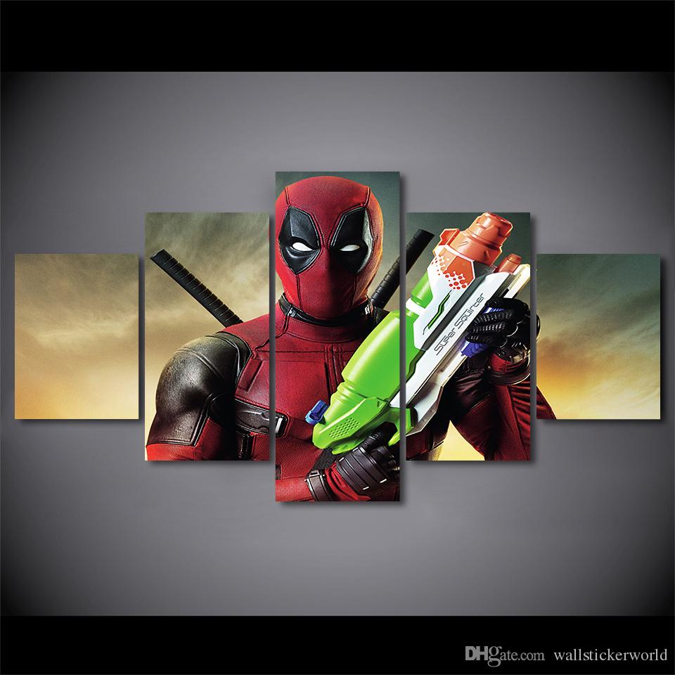 960x960 2018 Deadpool Mask Gun Automatic Hd Posters And Prints Canvas Wall - Deadpool Oil Painting