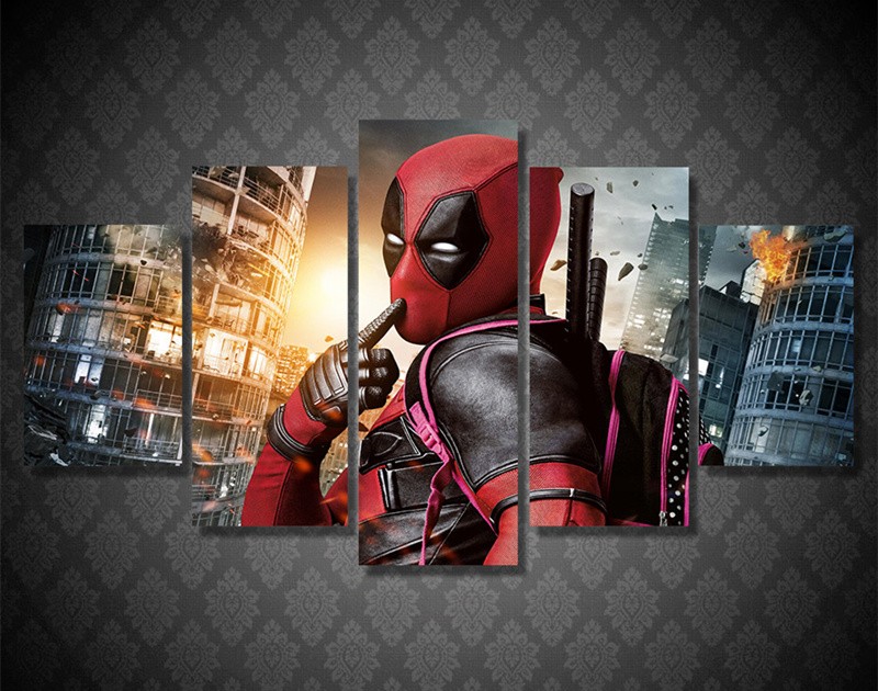 800x630 Marvel Deadpool Movie 5 Piece Wall Art Pictures Canvas Art Oil - Deadpool Oil Painting