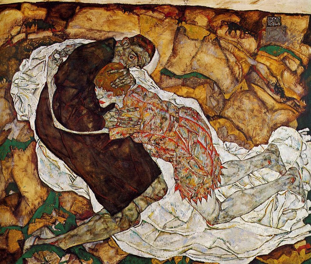 1000x847 Death And The Maiden By Egon Schiele - Death And The Maiden Painting