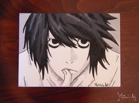 570x422 Items Similar To Anime Canvas Board Death Note Canvas L - Death Note Painting
