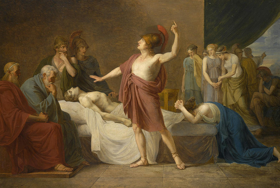 900x606 Achilles Lamenting The Death Of Patroclus Painting By French School - Death Of Achilles Painting