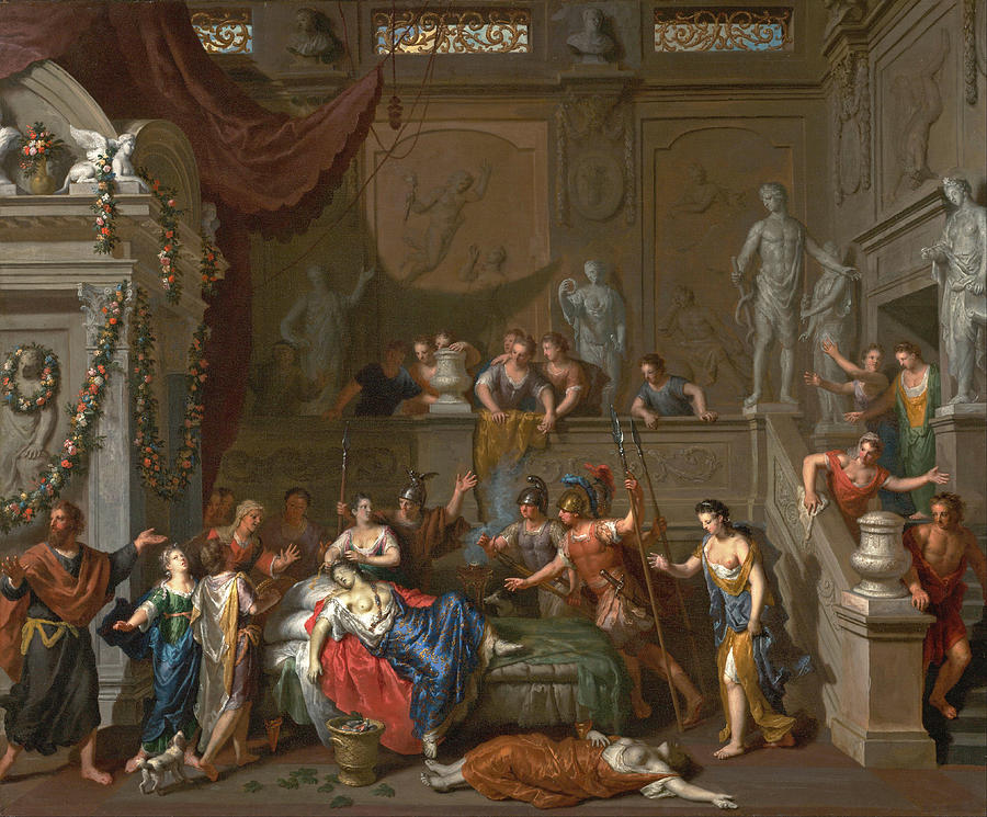 900x745 The Death Of Cleopatra Painting By Gerard Hoet - Death Of Cleopatra Painting