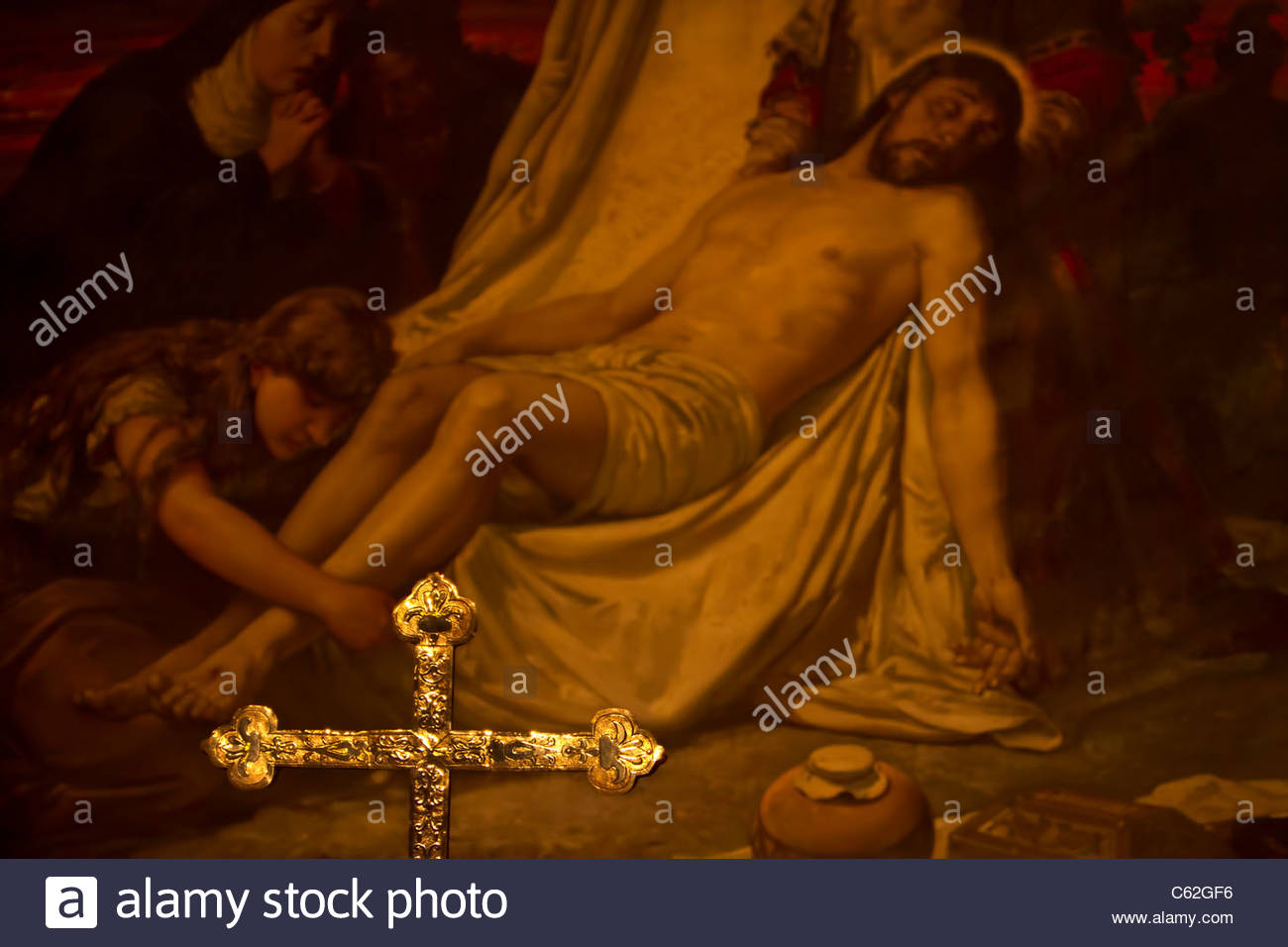 1300x956 Jesus Christ After Death On Cross Painting With Gold Cross - Death Of Jesus Painting