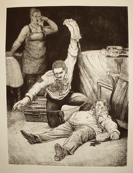 462x600 Death In America Sandow Birk - Death Of Manuel Painting