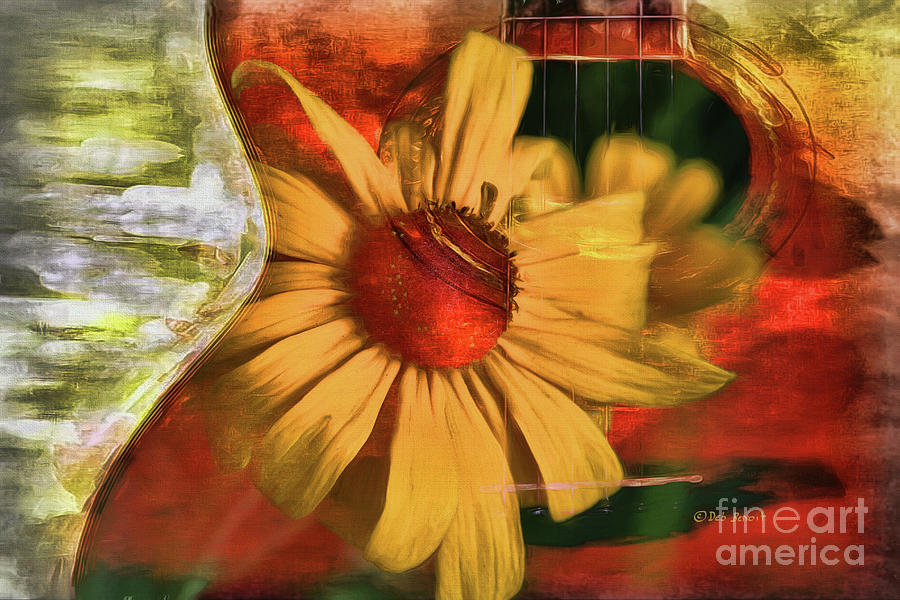 900x600 Floral Guitar Painting By Deborah Benoit - Deborah Painting