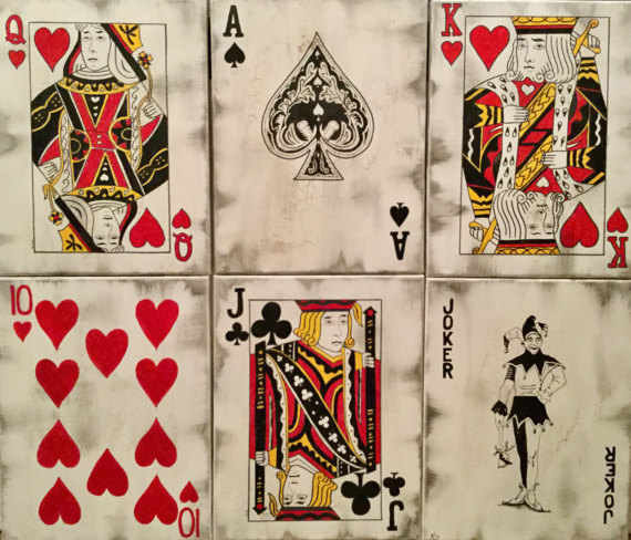 570x488 Playing Cards Painting Casino Poker Art 10 Of Hearts Game Room - Deck Of Cards Painting