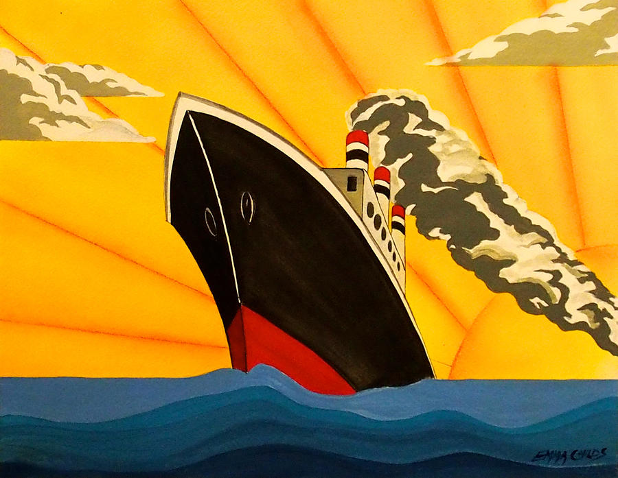 900x697 Art Deco Boat Painting By Emma Childs - Deco Painting