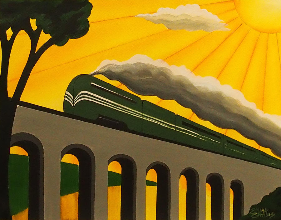900x704 Art Deco Train Poster Painting By Emma Childs - Deco Painting