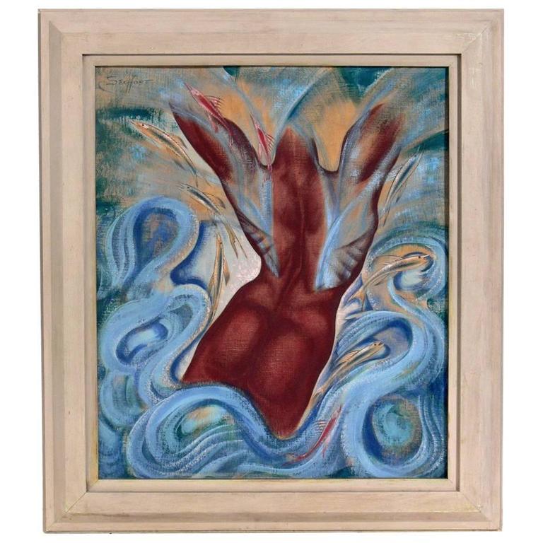 768x768 Art Deco Beach Scene Painting By Martin Lindenau For Sale - Deco Painting