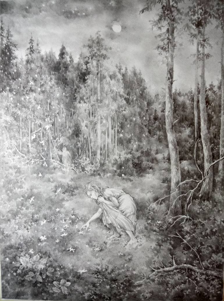 770x1034 Saatchi Art Night In The Deep Forest Painting By Yulia Lisitsyna - Deep Forest Painting