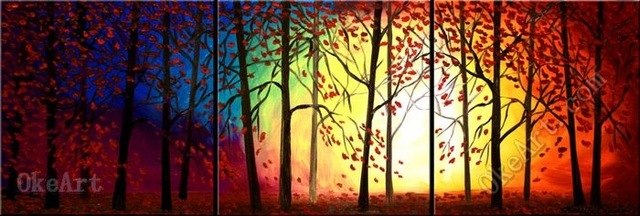640x216 Where The Sun Shines In The Deep Forest Oil Painting On Canvas - Deep Forest Painting