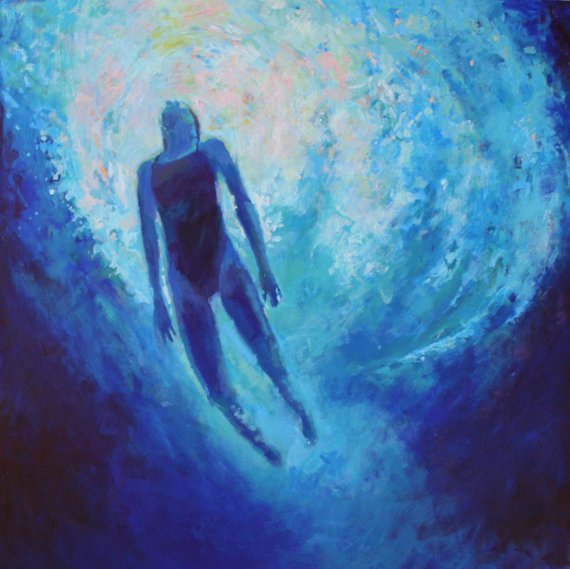 570x569 Art Print Of Acrylic Painting Of Swimmer In Deep Ocean Large - Deep Ocean Painting