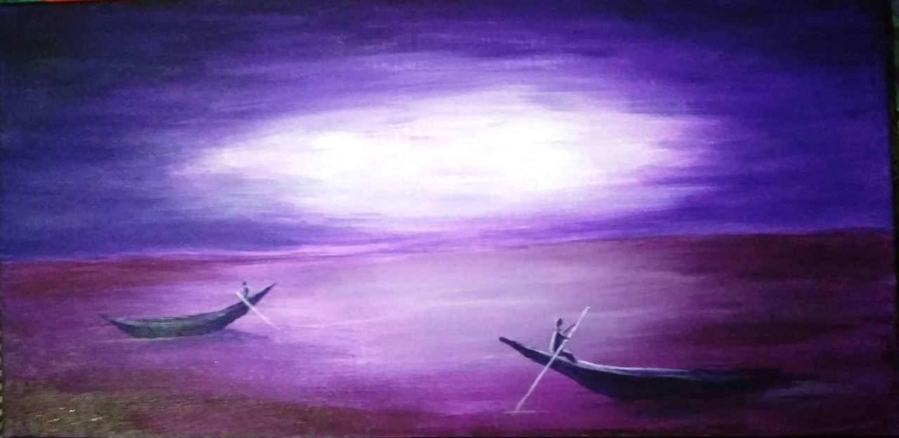 1280x624 Buy Fishing Boat In Deep Sea Handmade Painting By Saish - Deep Sea Painting