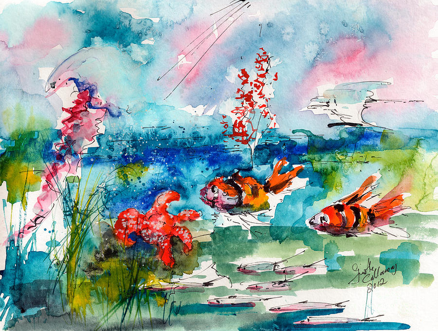 900x680 Clown Fish Deep Sea Watercolor Painting By Ginette Callaway - Deep Sea Painting