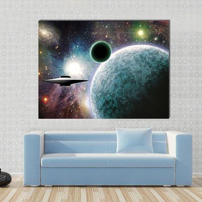 400x400 Aliens Planet With Ufo In Deep Space Multi Panel Canvas Wall Art - Deep Space Painting