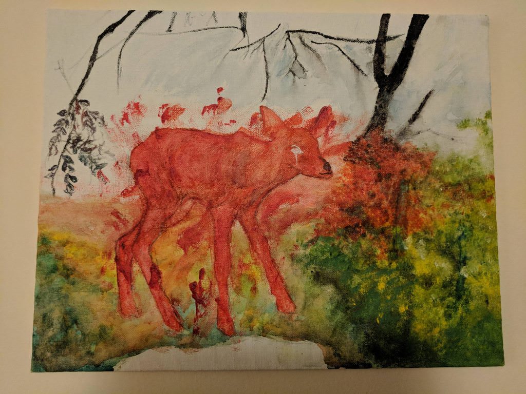 1024x768 I Was Painting A Peaceful And Pristine Image Of A Deer Drinking - Deer Drinking Water Painting