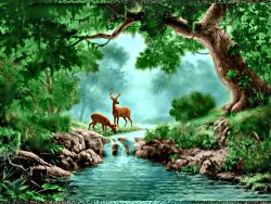 250x188 Lets Dream The Happyland And Escape To It Forever Encoded Window - Deer Drinking Water Painting