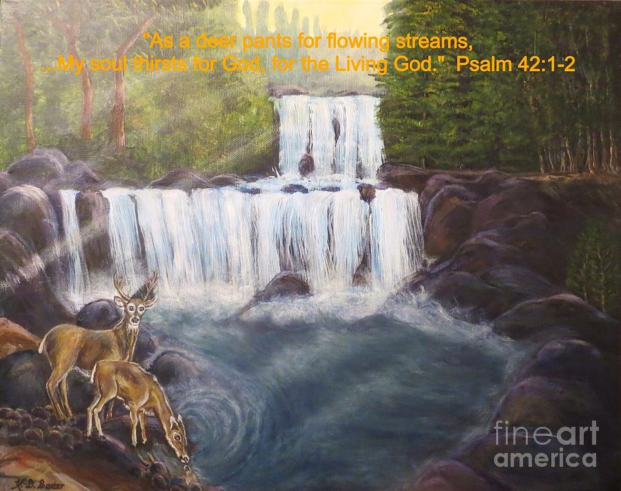 900x711 As The Deer Panteth For Flowing Streams Painting By Kimberlee Baxter - Deer Drinking Water Painting