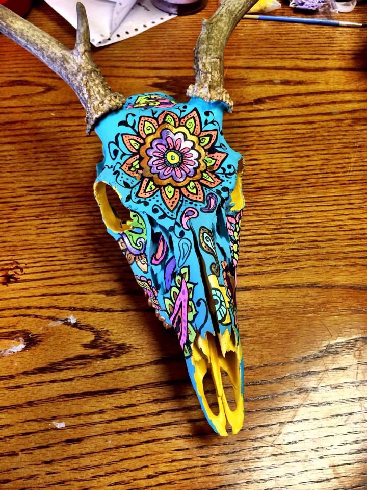 720x960 Hand Painted Deer Skull Home Decor Painted Deer - Deer Head Painting