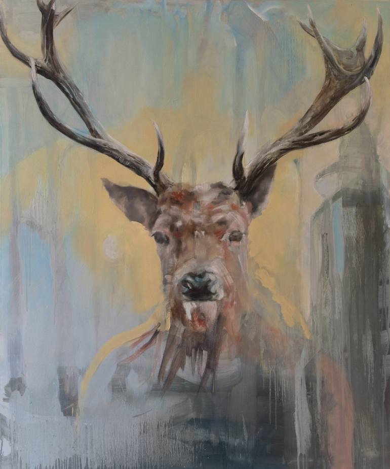 770x924 Saatchi Art Stag Head (Form Of Resistance) Painting By Duncan Hopkins - Deer Head Painting