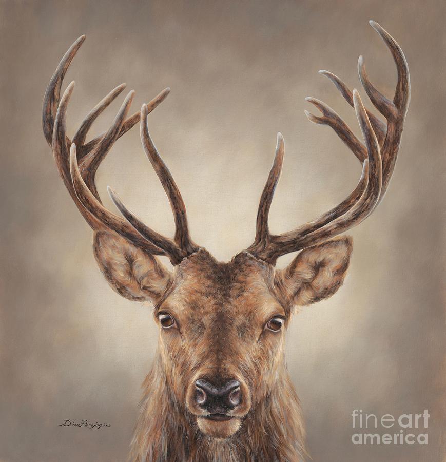 869x900 Stag Presence Painting By Dina Perejogina - Deer Head Painting