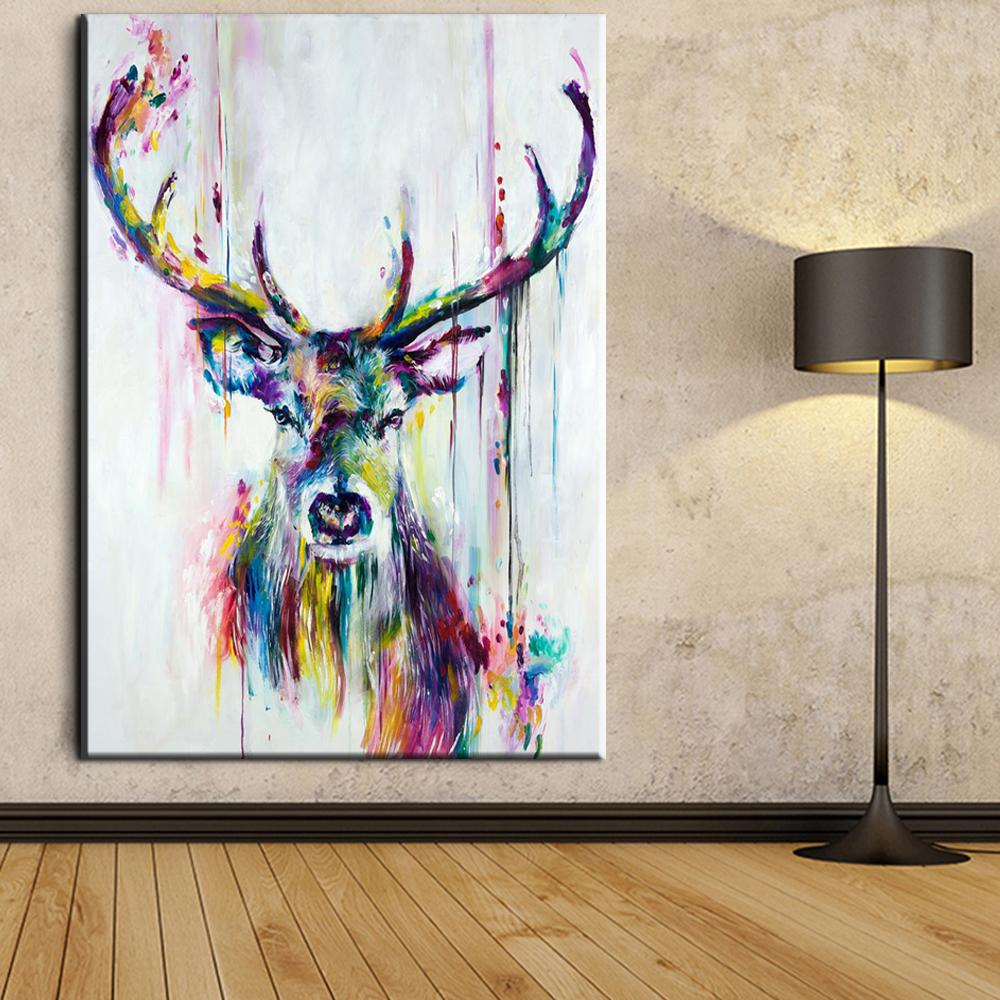 1000x1000 Big Triptych Watercolor Deer Head Posters Print Abstract Animal - Deer Head Painting
