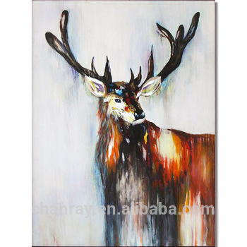 350x350 Classic Male Deer Head Portrait Abstract Modern Pure Handmade Oil - Deer Head Painting