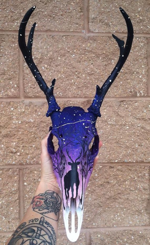 570x931 Custom Painted Buck Skull For Comission By Okaysion On Etsy - Deer Head Painting