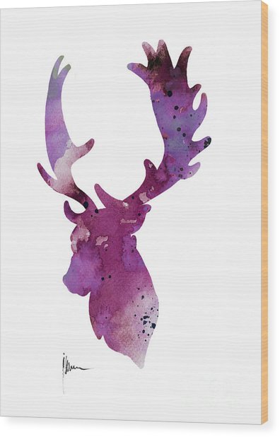 396x618 Purple Deer Head Silhouette Watercolor Artwork Painting By Joanna - Deer Head Silhouette Painting
