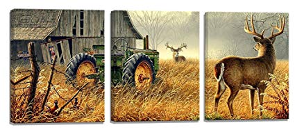425x187 Canvas Wall Art Print Painting Picture Deer Country - Deer Hunt Detail Of A Wall Painting