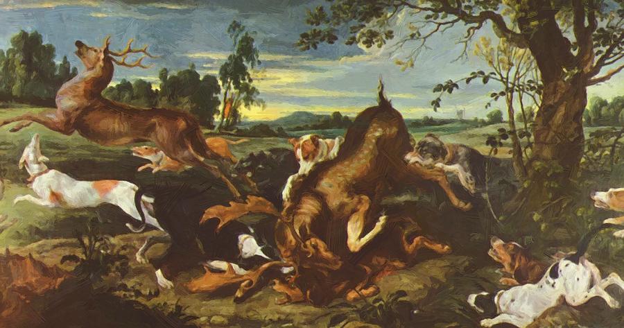 900x473 Deer Hunting Painting By Snyders Frans - Deer Hunting Painting