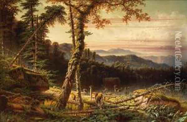 600x392 Deer Hunting Oil Painting Reproduction By Henry Cleenewerck - Deer Hunting Painting