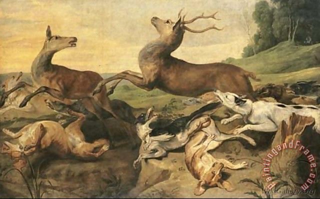 640x398 Frans Snyders Dogs Hunting Deer In A Landscape Painting - Deer Hunting Painting