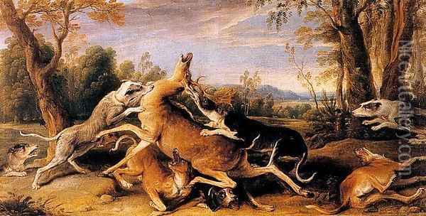 600x304 Hunting Deer Oil Painting Reproduction By Frans Snyders - Deer Hunting Painting