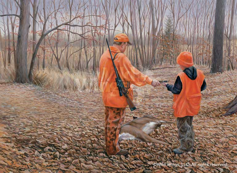 770x564 Passing The Torch Deer Hunters Original Oil Painting Wild Wings - Deer Hunting Painting