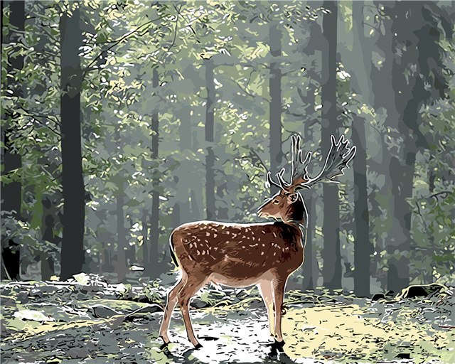 640x512 Frameless Animal Painting Deerest Pictures Paintings - Deer In Forest Painting