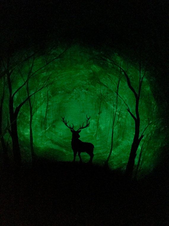570x760 Glow In The Dark Art Deer Forest Original Painting 2 In 1 Deer - Deer In Forest Painting