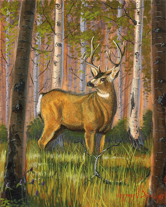 560x700 Hart Of The Forest Painting By Jeff Brimley - Deer In Forest Painting