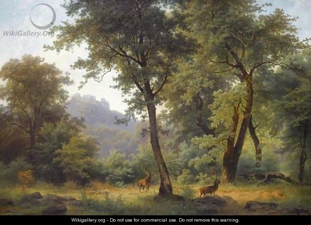 640x464 Waldlandschaft Mit Reh (Forest Landscape With Deer) - Deer In Forest Painting