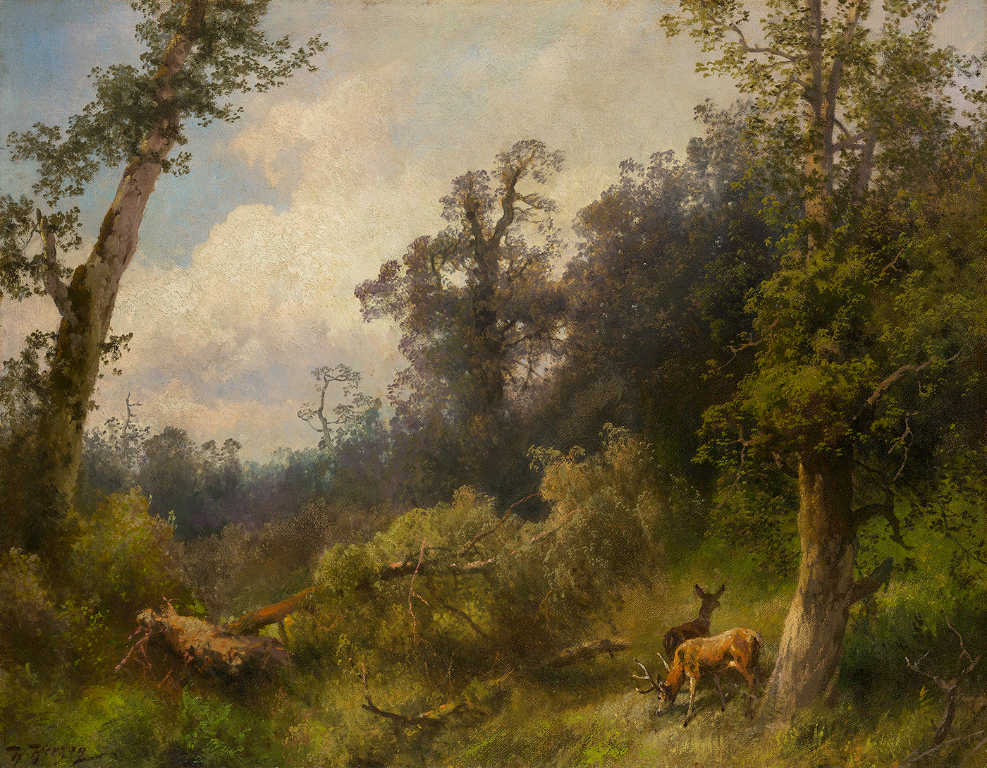 1400x1089 Deer In Forest - Deer In Forest Painting