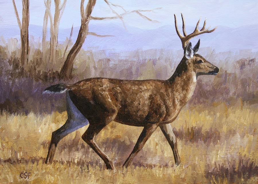 900x642 Deer Painting - Deer In The Forest Painting