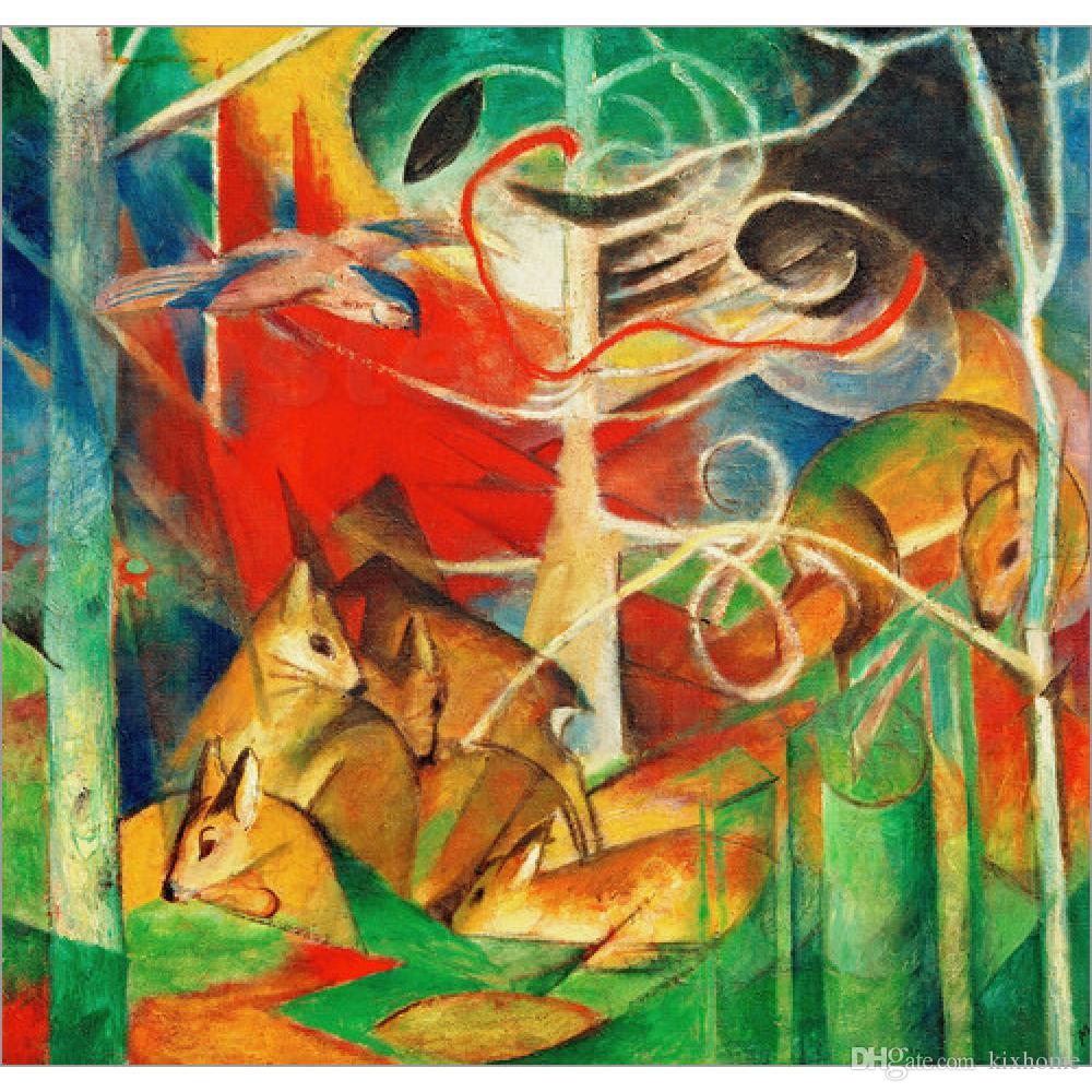 1000x1000 2018 Franz Marc Deer In The Forest I Oil Paintings Reproduction - Deer In The Forest Painting