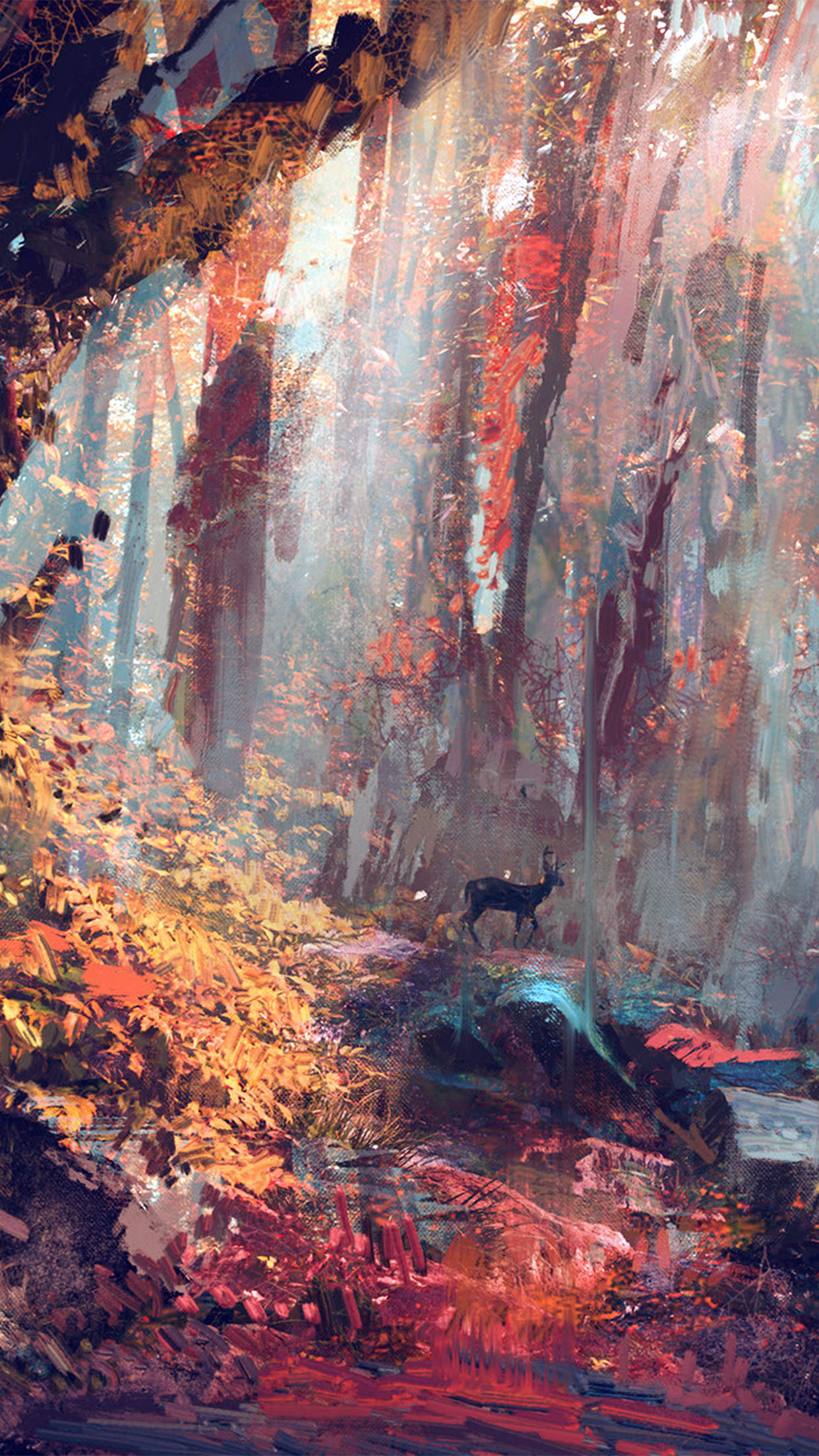 1242x2208 I Love Papers Ax53 Rain Deer Forest Illustration Art Wadim - Deer In The Forest Painting