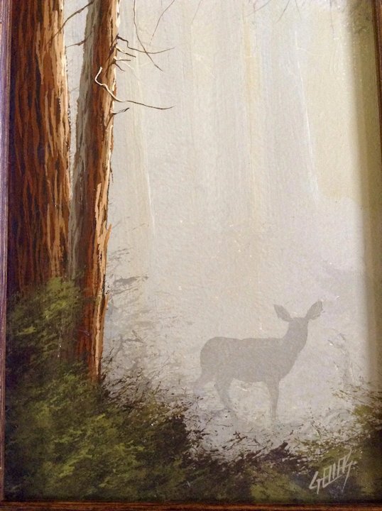538x720 Mark Geller, Deer In A Forest Mist, Original Oil Painting On Board - Deer In The Forest Painting