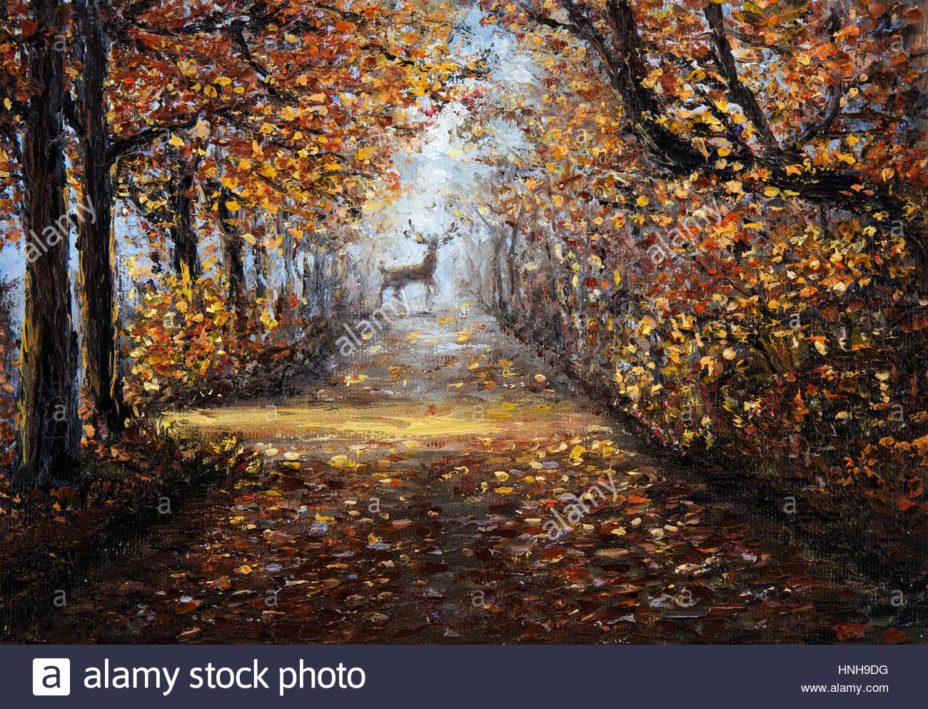 1300x993 Original Oil Painting Of Beautiful Park Or Forest On Canvas.deer - Deer In The Forest Painting