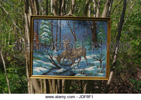 450x319 Picture, Artwork, Painting, Deer, Deers, Forest, Trees, Wildlife - Deer In The Forest Painting