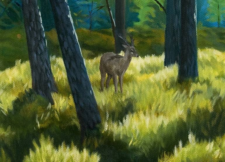 770x555 Saatchi Art Deer In Pine Forest Painting By Jim Shanahan - Deer In The Forest Painting