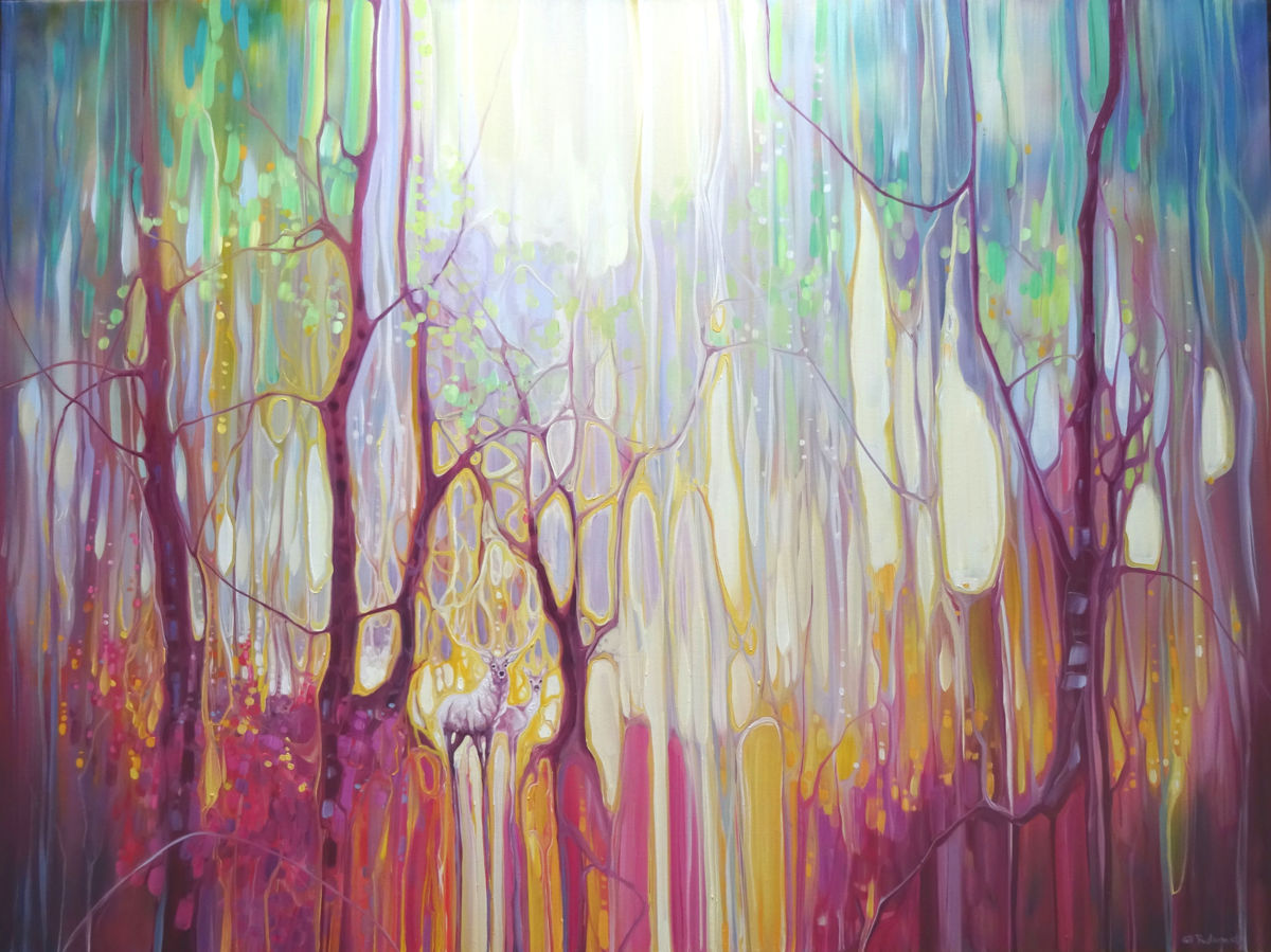 1200x899 White Deer Realm - Deer In The Forest Painting