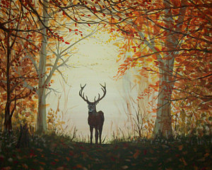 300x240 Autumn Deer Paintings - Deer In The Forest Painting